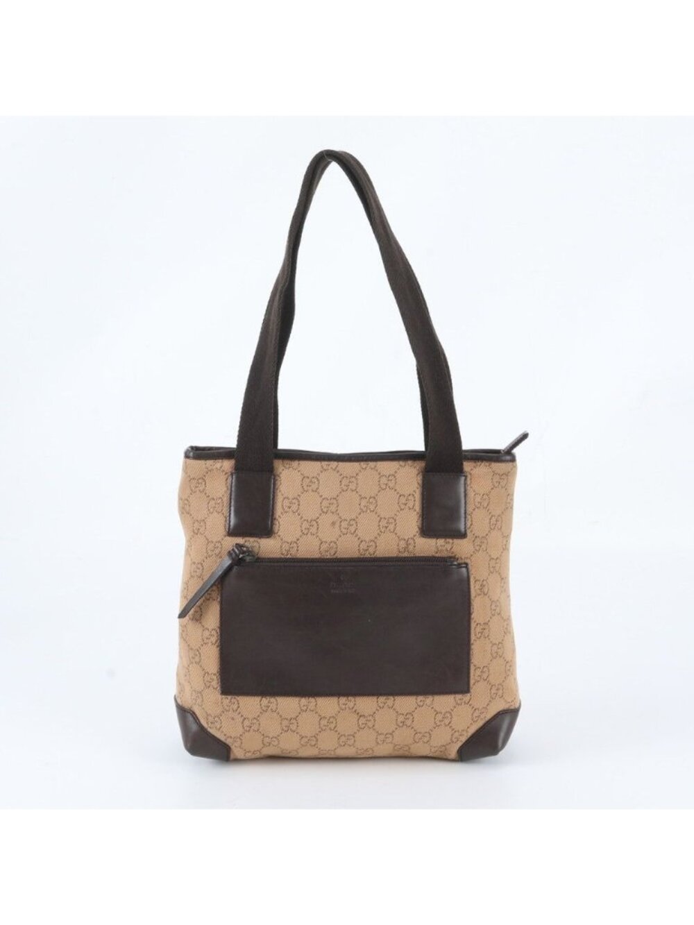 Gucci GG Canvas Leather Tote Bag Shoulder Hand Brown